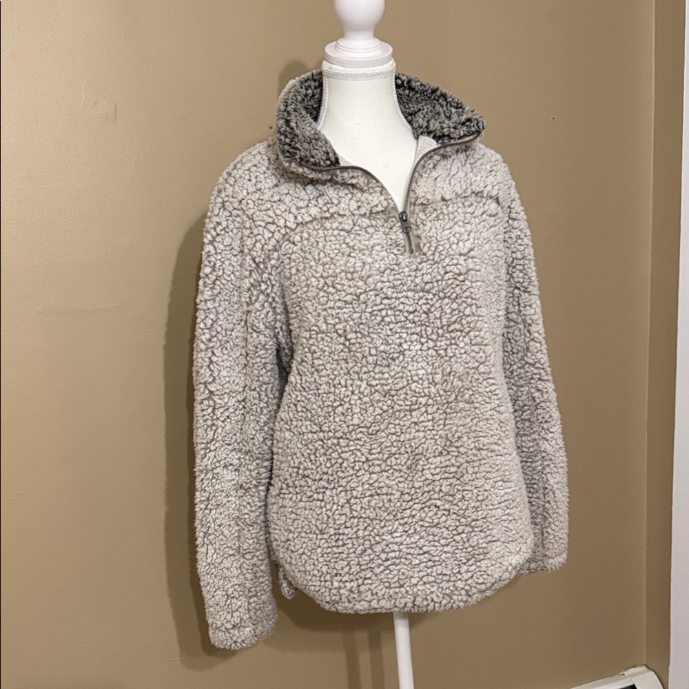 Blue Rain brand: Sherpa-like pull-over with 1/4 zipper. Stylish, warm and cozy!